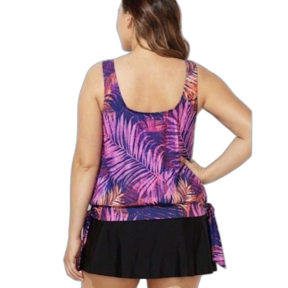 Swimsuits For All Womens Pink Purple Palm Print Blouson Tankini Top Size 14 - Picture 2 of 15